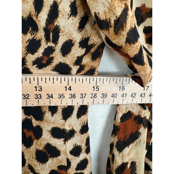 Zara Leopard Print Midi Dress Long Sleeve V-Neck chiffon wrap‎ sz L - Picture 6 of 10